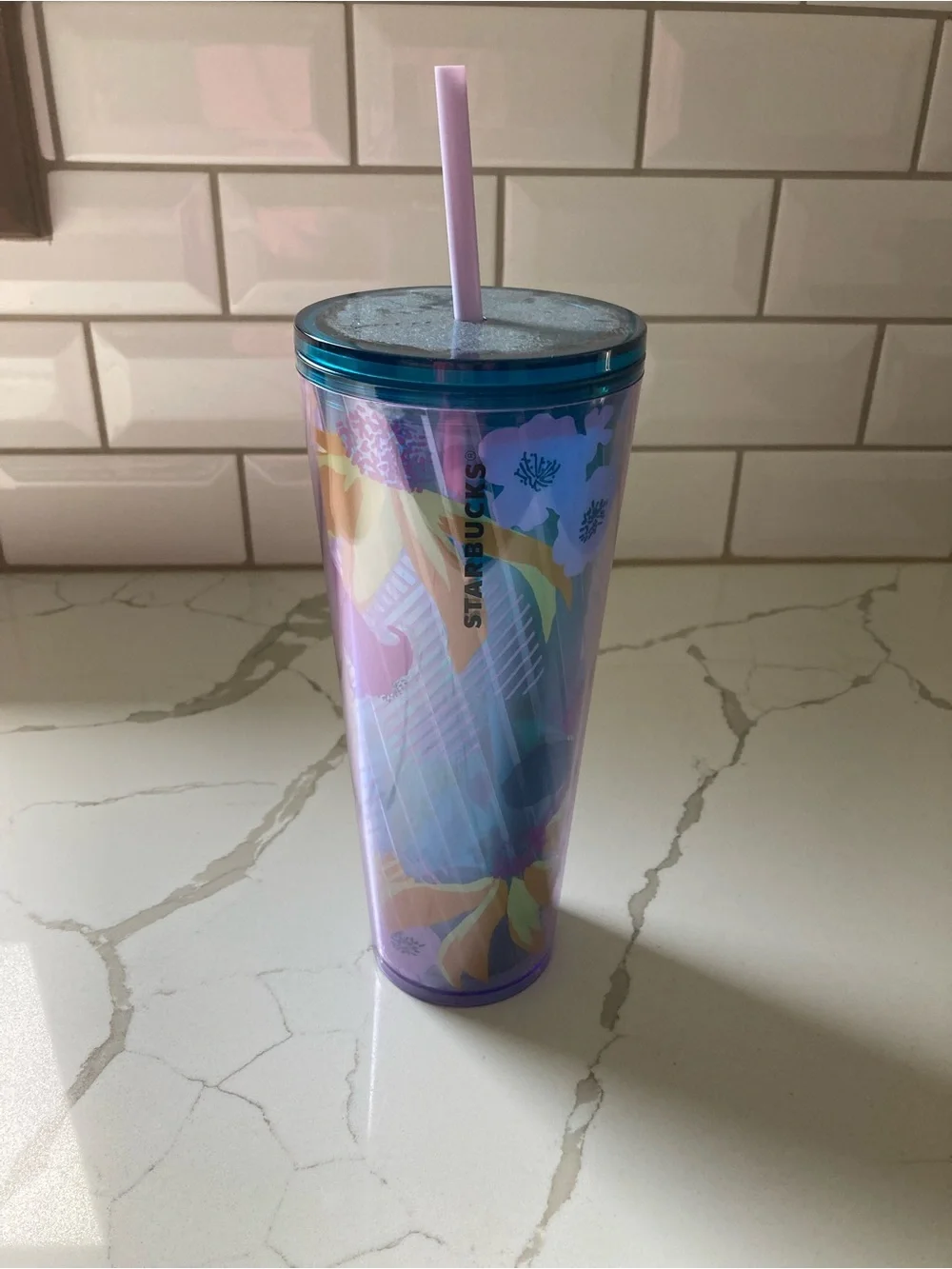 Starbucks 2022 Purple Flower floral Wave Venti 24oz Cold Cup tumbler purple blue
